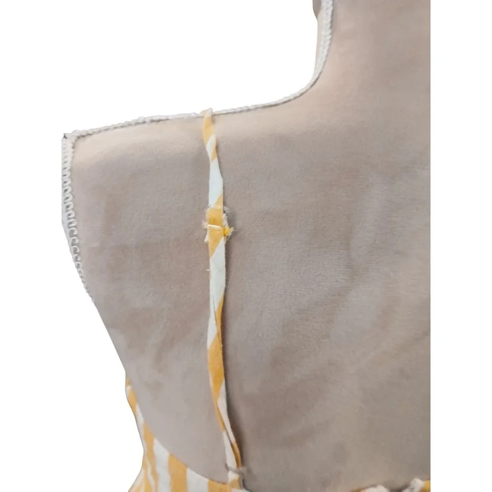 CAD Babydoll Yellow White Stripe Tie Front Cutout Sundress Small Bow Kawaii
